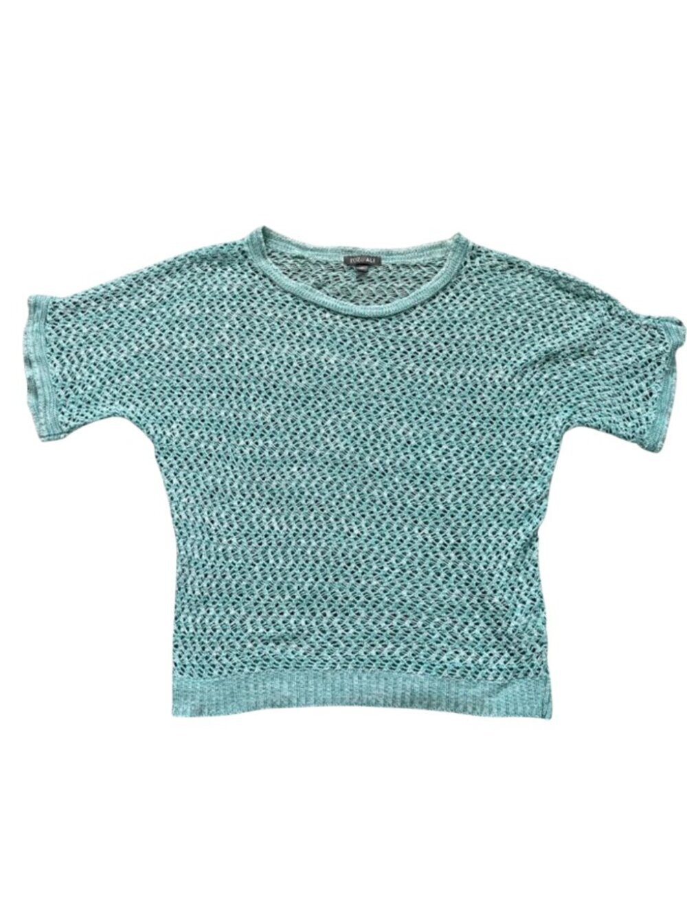 Roz & Ali Light Women’s Aqua Caribbean Open-Knit Short Sleeve Sweater - Size 1X